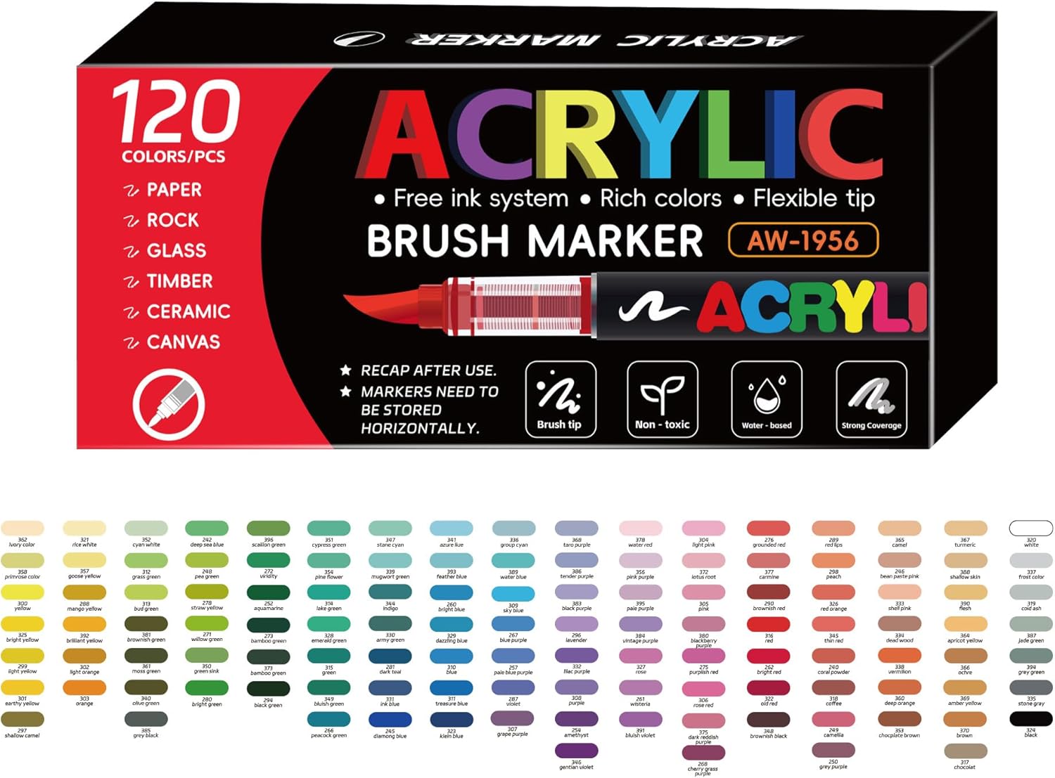 120 Colors Acrylic Paint Markers Vivid Colors with Direct-Liquid Ink System Professional-Grade Paint Pen for Rock Painting Canvas Glass Plastic Fabric Pumpkin Painting Decorating Kit