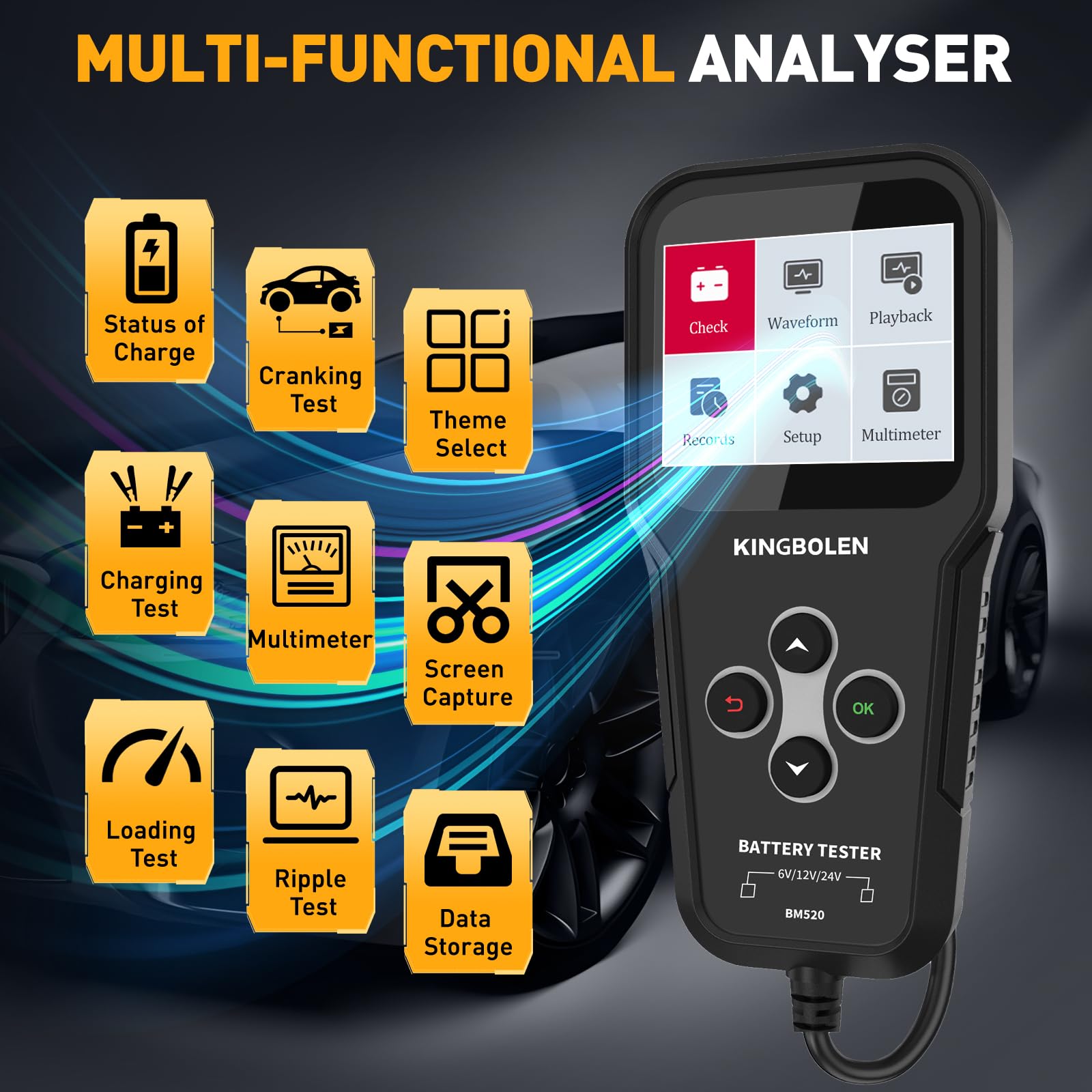 KINGBOLEN BM520 6V 12V 24V tester akumulatora samochodowego 100-2000 CCA 2-220 Ah