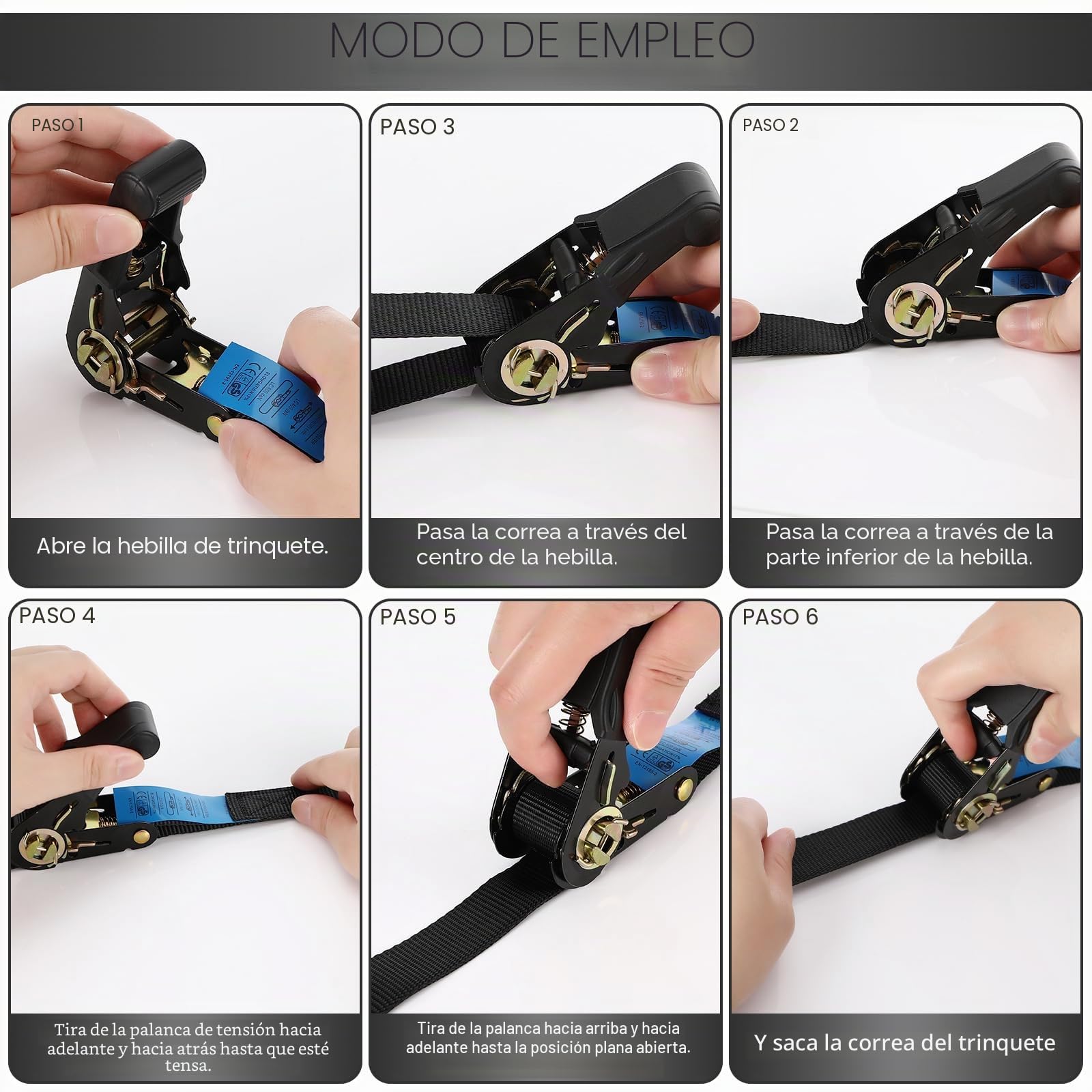 Correas de Trinquete,4 Correas tensoras con carraca,6 m x 25 mm, Cinchas de Amarre,con Correas de trinquete con Hebilla de Leva,Cinchas de Sujeción de Carga para Baca,Equipaje,Lonas,Negro