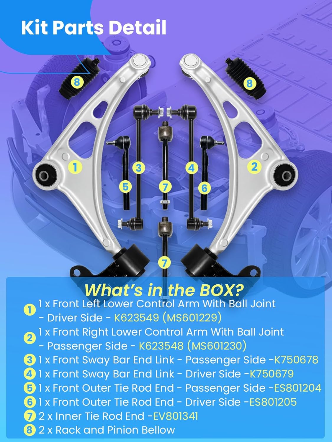10Pcs Front Lower Control Arm Suspension Kit for Acura 2014-2020 MDX, for Honda 2019-2021 Passport, 2016-2021 Pilot, 2017-2021 Ridgeline, K623548 K623549 K750678/79 ES801204/05 EV801341