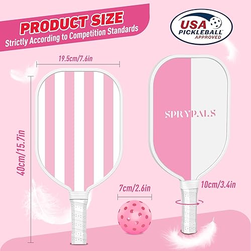 Miniatura 5 de Juego de 4 palas de pickleball rosadas, aprobadas por USAPA, juego de 4 con 4 bolas de pickleball y 1 bolsa de transporte de madera de primera