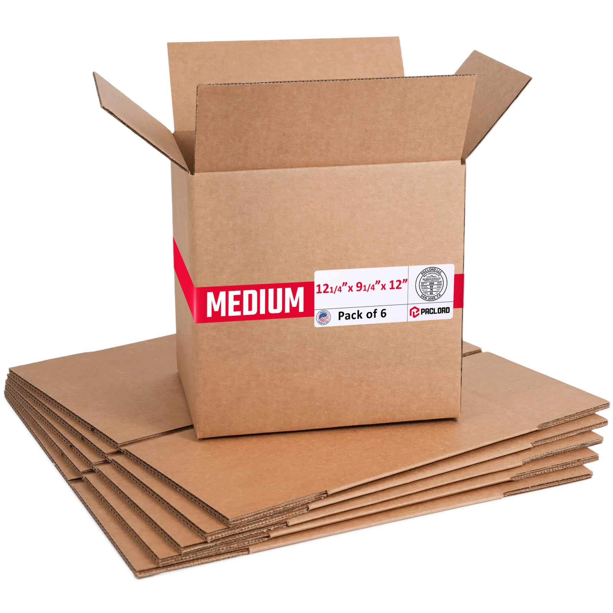 Medium Cardboard Boxes 12 1/4"L x 9 1/4"W x 12"H (Pack of 6) - USA-Made Packing Boxes for Moving, Shipping, or Storage - USPS, UPS, FedEx Approved - Professional Packing Supplies for Moving | USA-Made Packing Boxes for Moving, Shipping, or Storage - USPS, UPS, FedEx Approved - Professional Packing Supplies