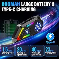 Vista 3 de Auriculares Bluetooth para casco con luces RGB para conductores, altavoces de casco con micrófonos duales, llamadas manos libres, música, IPX5