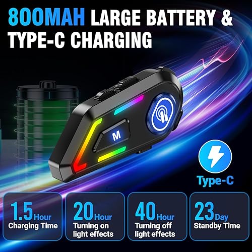 Miniatura 3 de Auriculares Bluetooth para casco de motocicleta, altavoces para casco de motocicleta con 2 tipos de micrófonos, llamadas manos libres, música, IPX5,