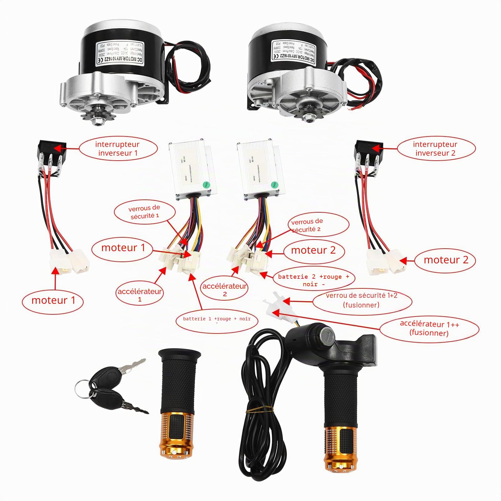 Kit de conversion pour moteur électrique, scooter, fauteuil roulant, 250 W, 24 V, 250 W, 24 V, moteur à brosse avec affichage numérique, pour véhicules seniors, Go Kart, scooter électrique