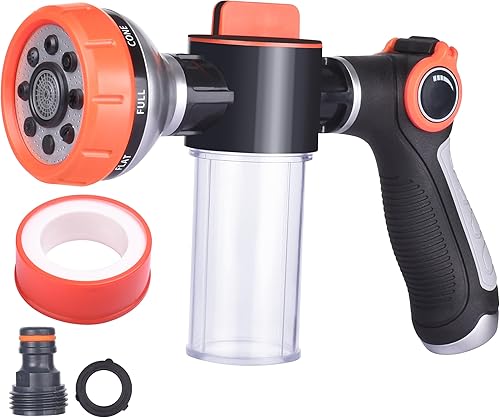 Miniatura 1 de Boquilla rociadora de manguera de jardín, boquilla de manguera con 8 patrones de pulverizador, dispensador de jabón de 3.5 onzas, kit de lavado de