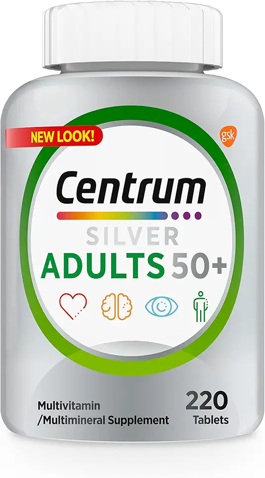 Centrum Silver Multivitamin for Adults 50 Plus, Multivitamin/Multimineral Supplement, Vitamin D3, B Vitamins, Gluten Free, Non-GMO Ingredients, Supports Memory and Cognition in Older Adults - 220 Ct