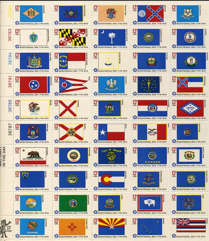 American Coin Treasures U.S. State Flag Stamp Sheet in 16x14 Wood Frame