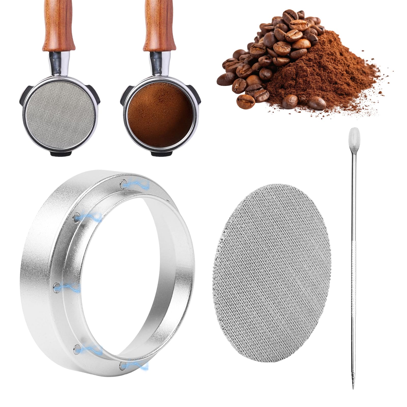 51mm Magnetisch Dosiertrichter, Aluminium Espresso Trichter mit Puck Screen und Latte Art Nadel, Kaffee Dosierring, Espresso Dosiertrichter für Barista, Zuhause