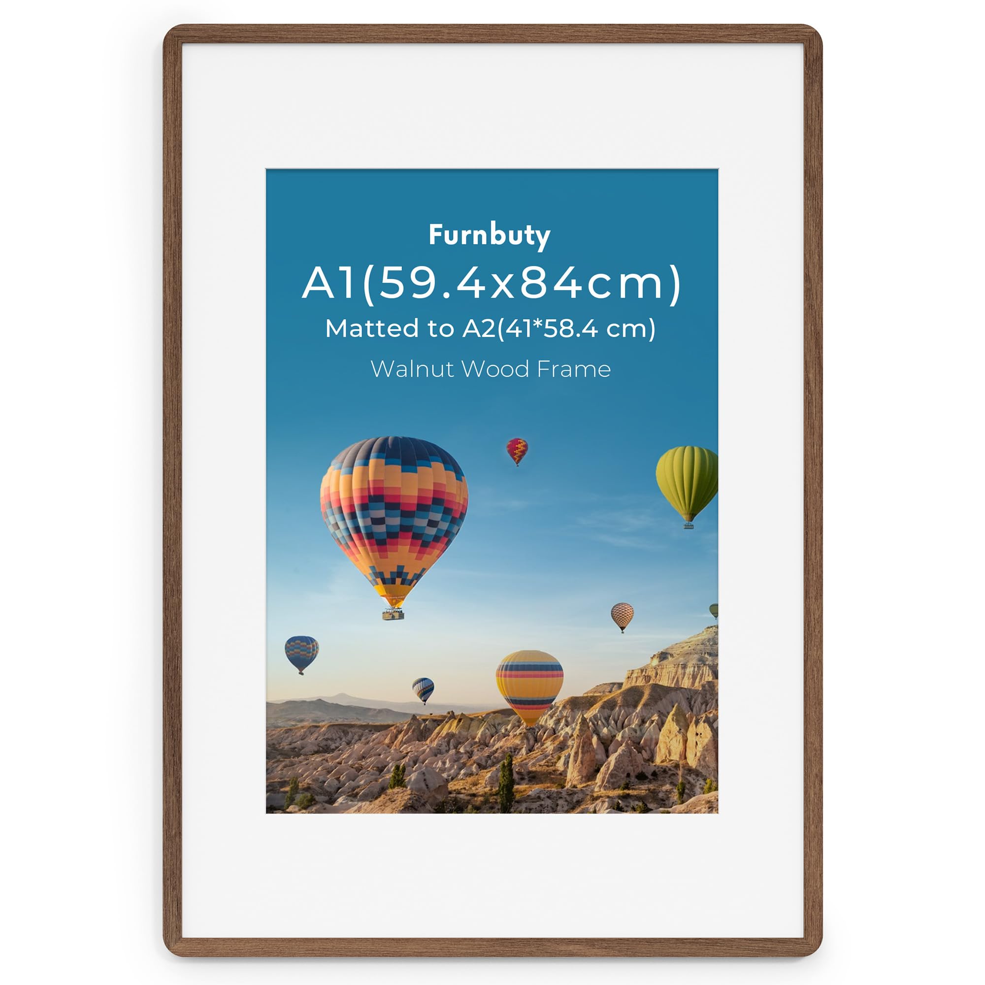 Bilderrahmen A1, 59.4x84cm, Eichen-Massivholz, Handgefertigte Rahmen, Braun | Gehärtetem Glas, A2 Fotos mit / A1 Fotos ohne Passepartout, zur Wandmontage, für Fotos, Kunstdrucke, Poster, Wohndeko