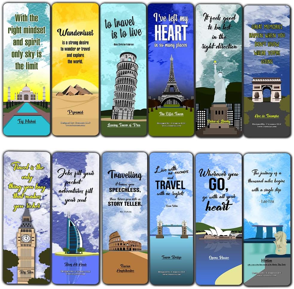 Creanoso Popular Travel Places Bookmarks (30Pack) Premium Gift Set
