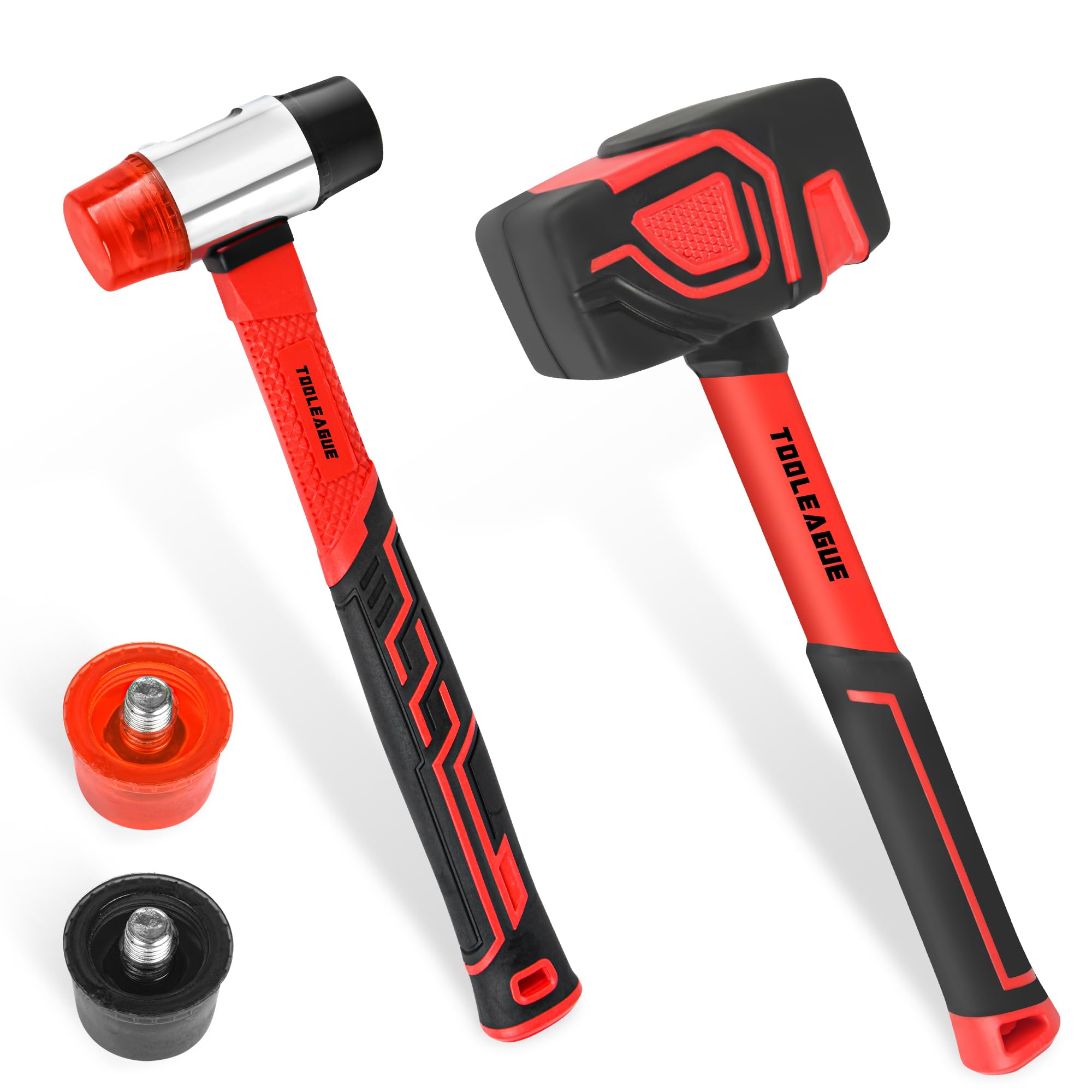 TOOLEAGUE Juego de 2 martillos, mazo de goma de 16 onzas y mazo suave de doble cara de 35 mm para camping, carpintería, proyectos de bricolaje, paisajismo, pisos, estacas de tienda de campaña, negro y