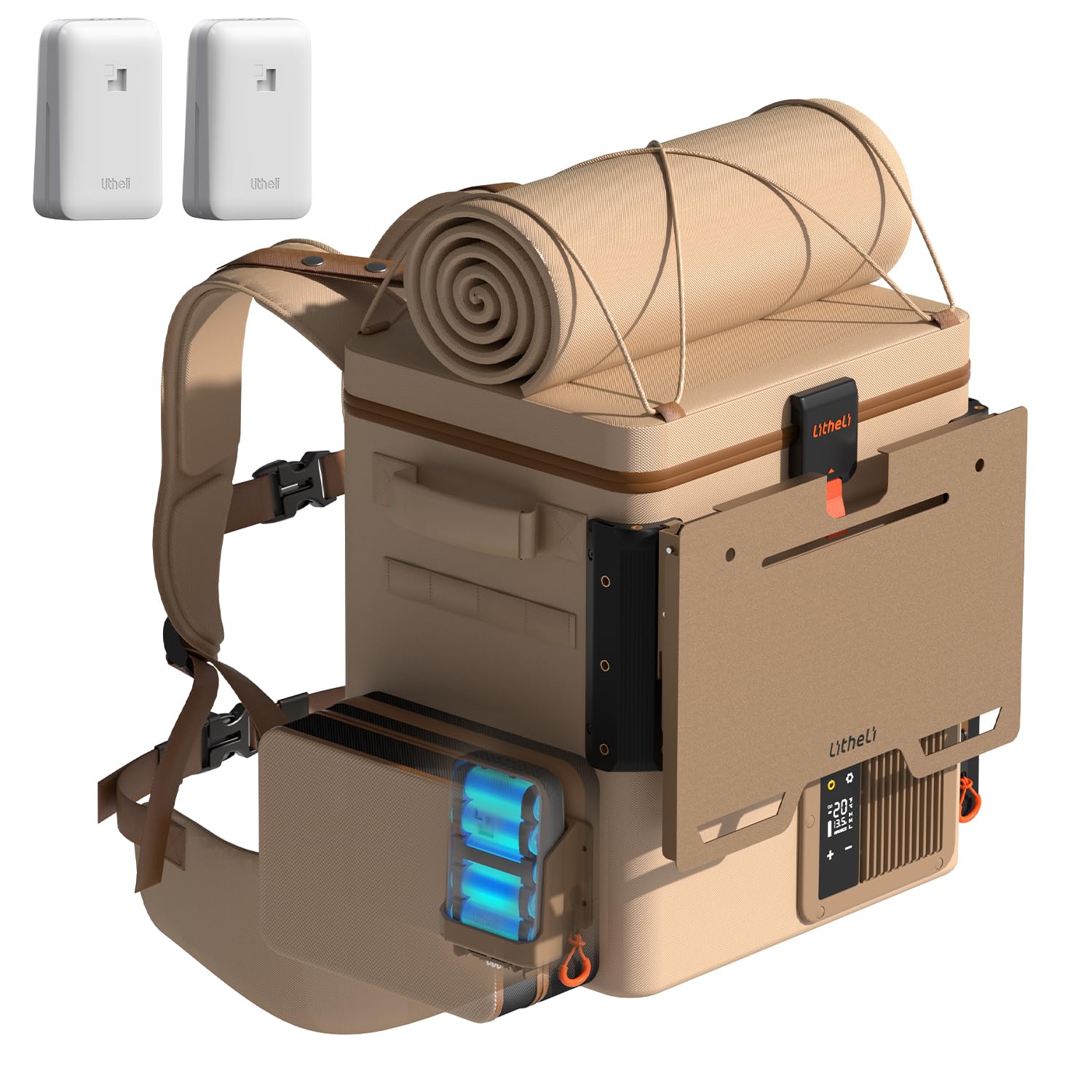 LiTHELi Frozen Pack 12V Autokühlschrank & Tragbarer elektrischer Kühlakku, 20L/21QT mit 2 U20 Batterien, -4~68℉ Reisekühlschrank mit Gefrierfach für Camping, Roadtrips, Wohnmobil, Boot & Strand