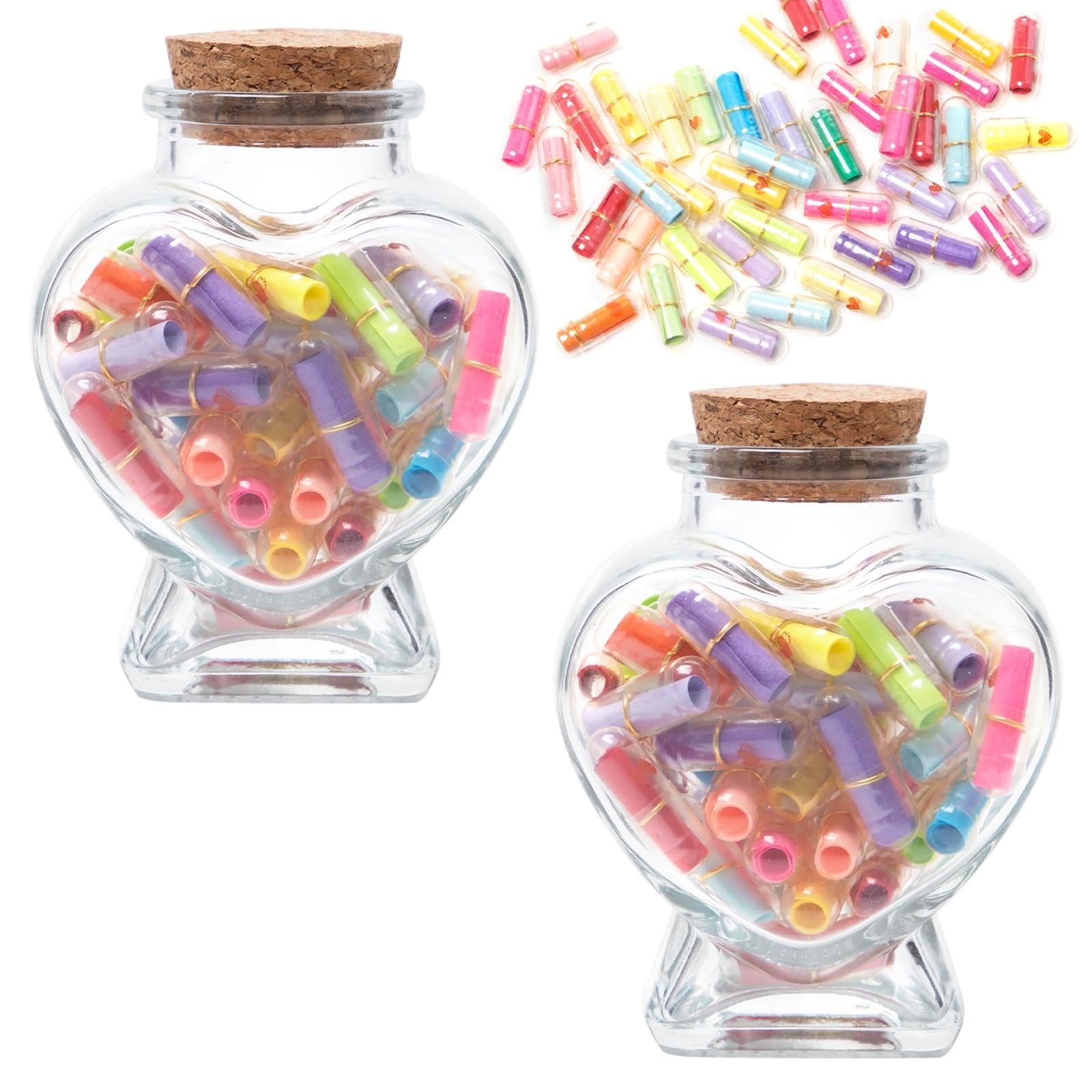 100 PCS Capsules Lettres Message avec 2 Flacon en Verre | Capsule à Message dans une Bouteille,Mignon Gélule Message à Remplir pour DIY Cadeau Saint Valentin Noël Mariage