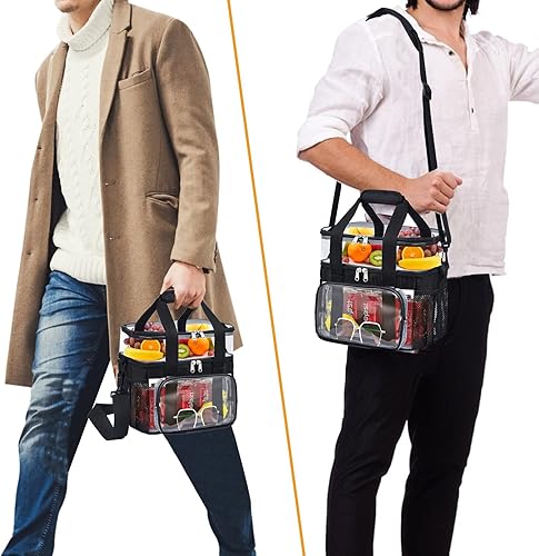 Miniatura 3 de Bolsa de almuerzo transparente de doble cubierta para el trabajo, bolsa de almuerzo transparente con correa ajustable para el hombro y compartimento