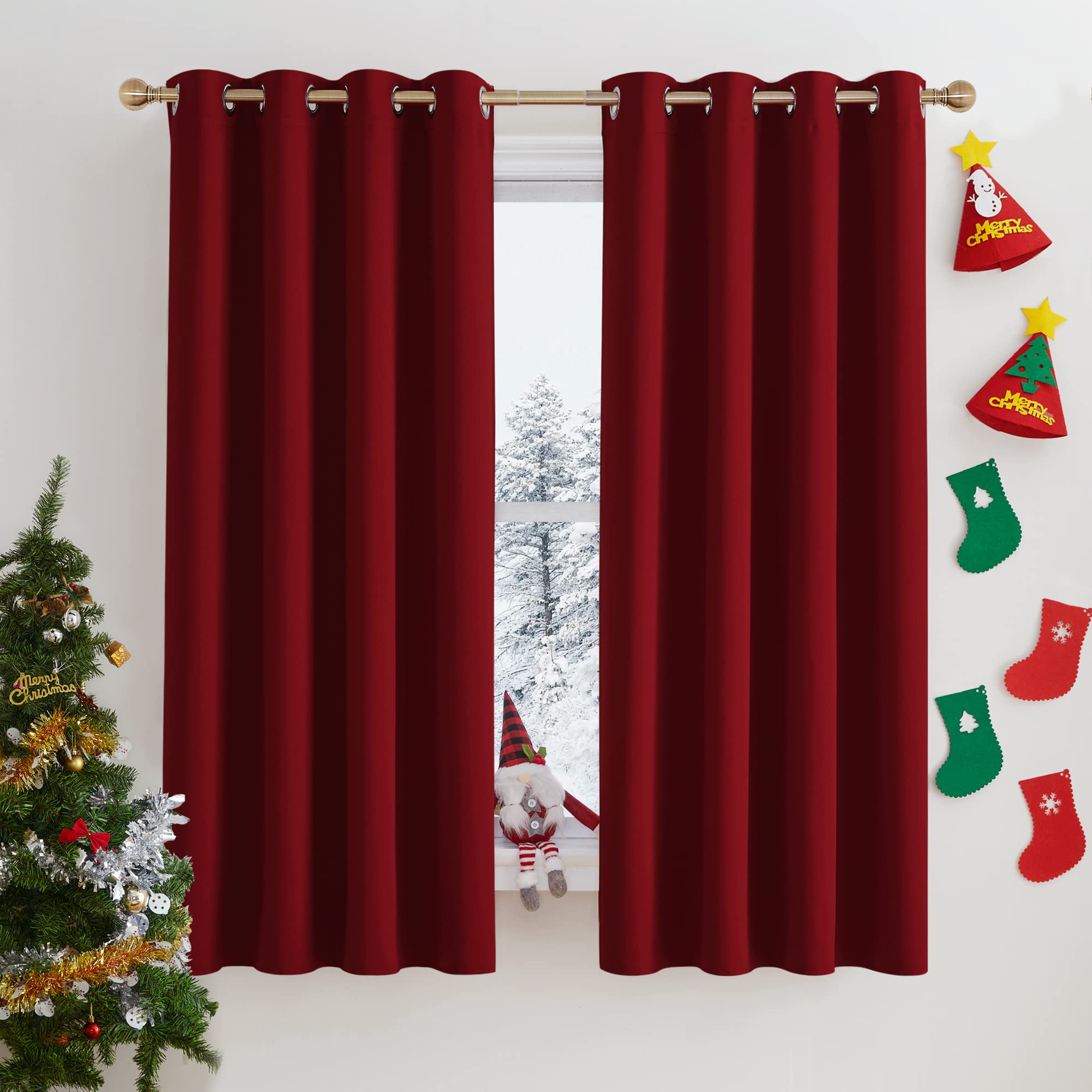 PONY DANCE Cortinas Cortas para Ventana de Dormitorio Matrimonio 2 Piezas, Cortinas Opacas Termicas Aislantes Frio y Calor con Ojales, 132x158 cm, Rojo Global Recycled Standard Global Recycled Standard OEKO-TEX STANDARD 100 Global Recycled Standard