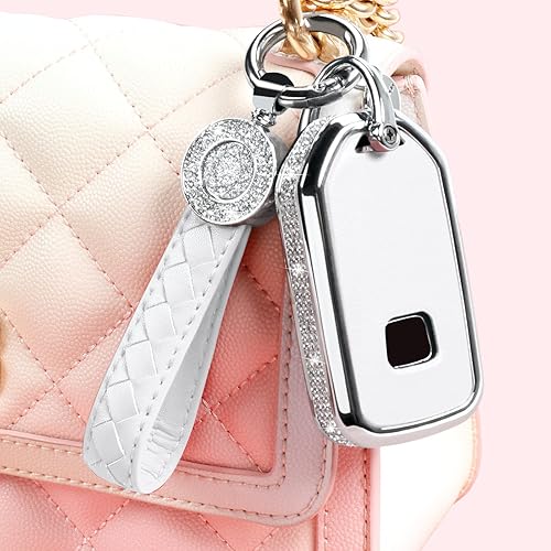 Miniatura 6 de Compatible con funda para llavero Honda con llavero, funda de repuesto de diamantes de imitación de cristal, funda de llavero blanca para Honda