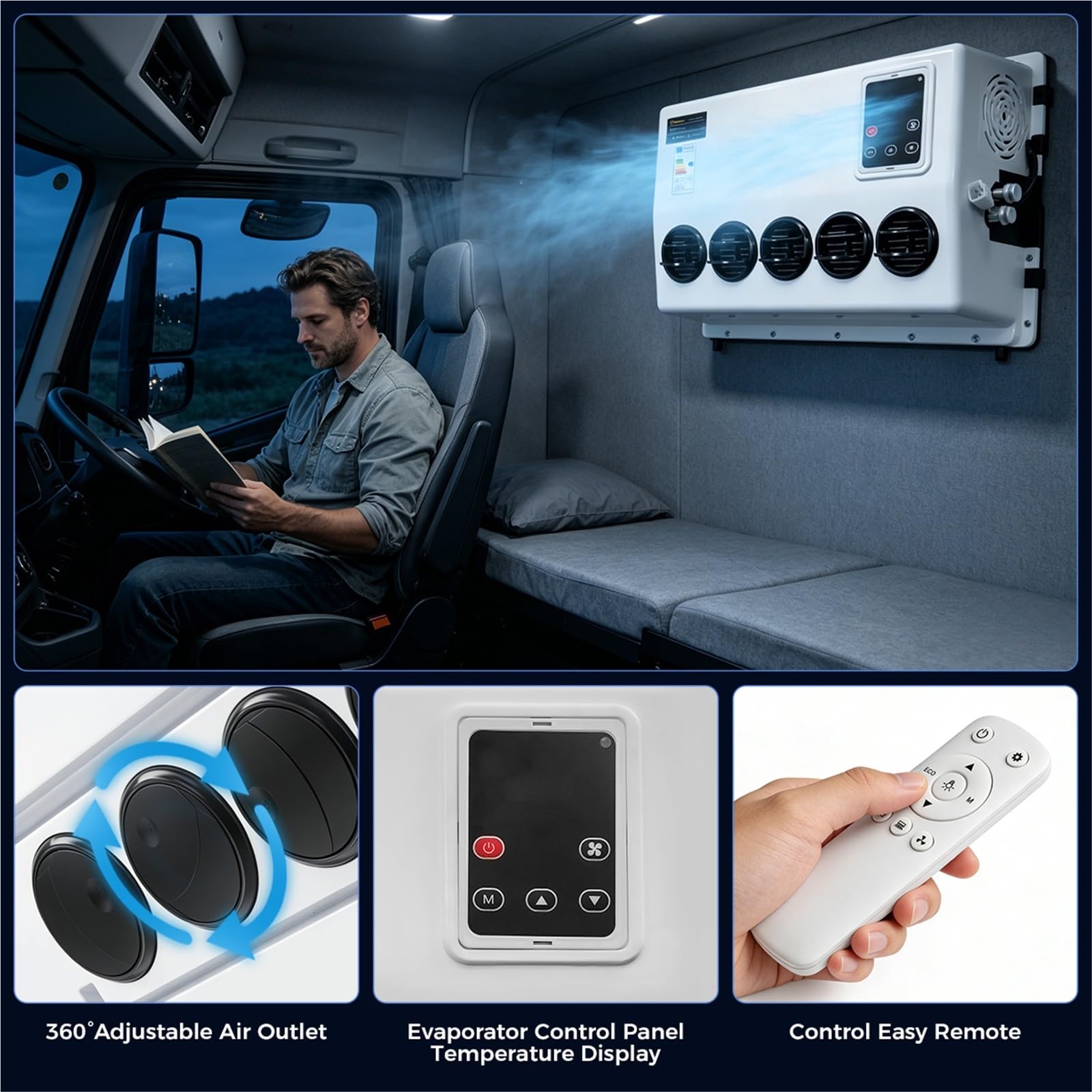 Unità di condizionamento d'aria, Sistema di condizionamento d'aria elettrico spaccato del condizionatore 12V parcheggio 10000BTU per il camion trattore Bus Van,per casa e camper(12V)