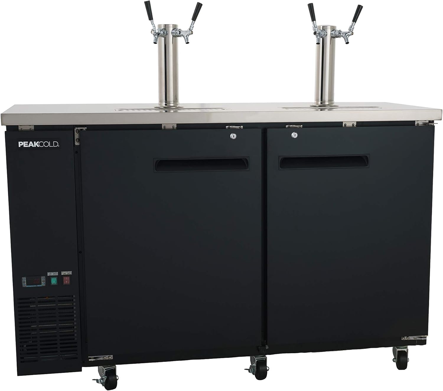 PEAKCOLD 2 Door, 4 Tap Commercial Beer Dispenser - Double Tower Keg Cooler - Kegerator; 60" W