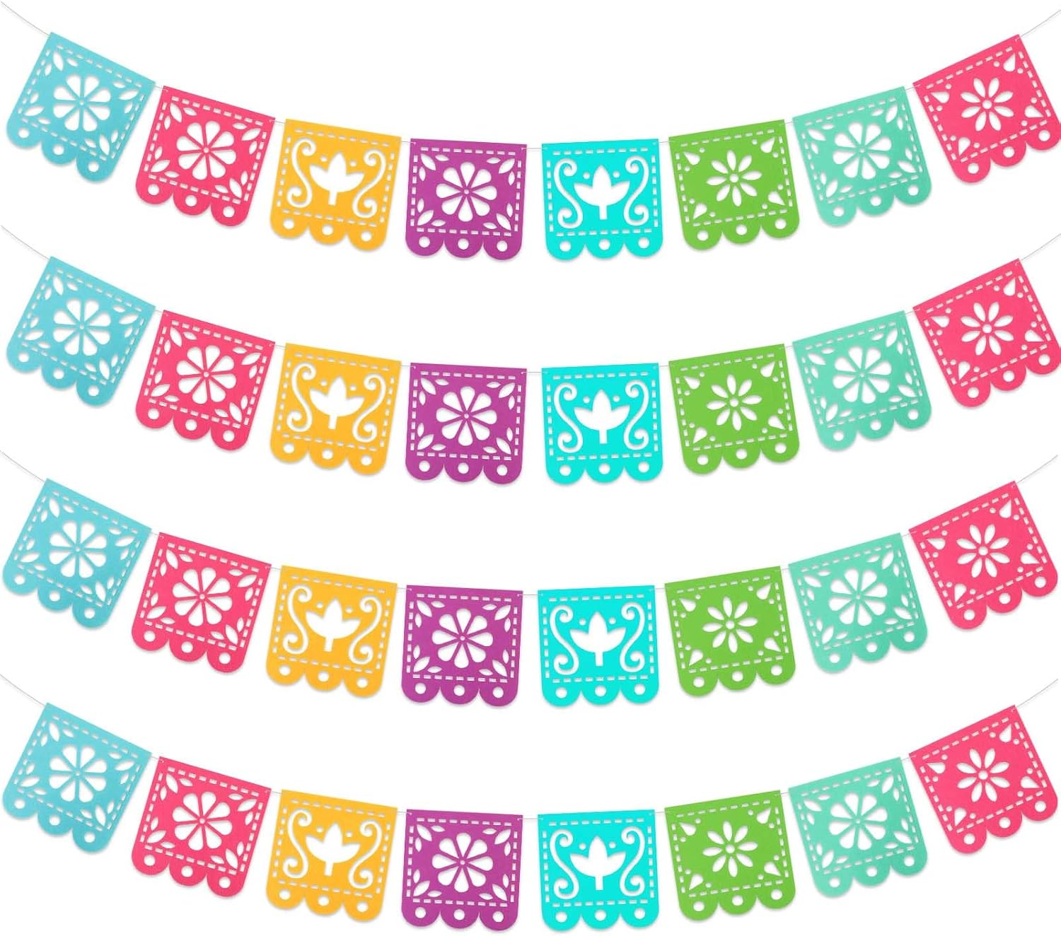 Qpout 4 Mexican Fiesta Party Decorations Banners - Cinco de Mayo, Day of The Dead Papel Picado, Dia de Los Muertos Garland for Fiesta Birthday, Baby Shower, Festive Wall Decoration Flags