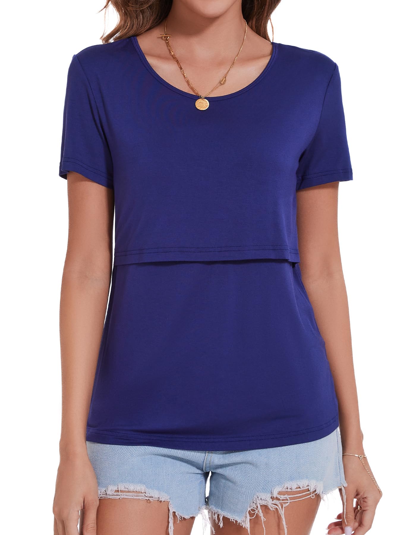 Sosolism Camiseta de Lactancia Esencial para Mujer Top de Verano de Manga Corta Suave y Cómoda para Amamantar Ropa de Alimentación Materna