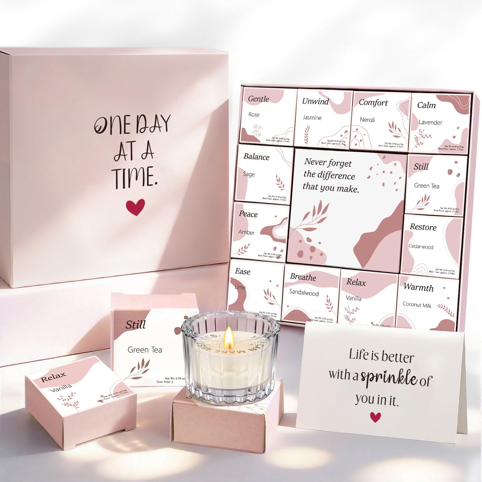 TUZELIYA 12Pcs Scented Candle Gift Set for Women - 12 Scents Creative Scented Hidden Message Candle with Greeting Card Glass Candlestick - Mothers Day Gifts for Mum - Birthday Gift - Graduation Gifts