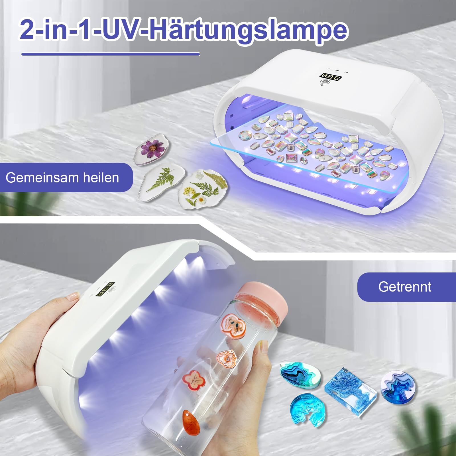 Doppelseitige UV Harzlampe Harz Aushärtungslampen zur Harzhärtung 48W UV Lampen zur Harzhärtung Schnellhärtung mit LED Anzeige 4 Timer UV Lampe für DIY,Harz, Formen, Schmuckherstellung