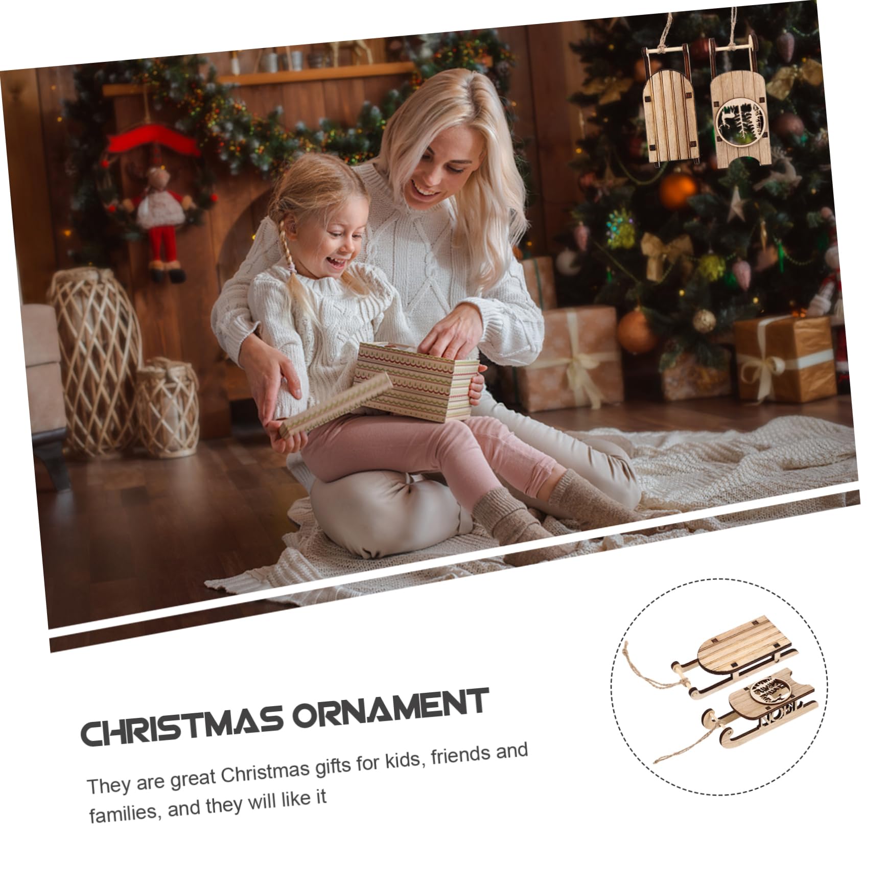 Lurrose Stk Holzschlitten Ornament Weihnachtsschlitten Wanddekoration Weihnachtsschmuck Geschenkdekorationen Weihnachtsbaum Hängende Verzierung Schlittenverzierung Weihnachtsdekoration