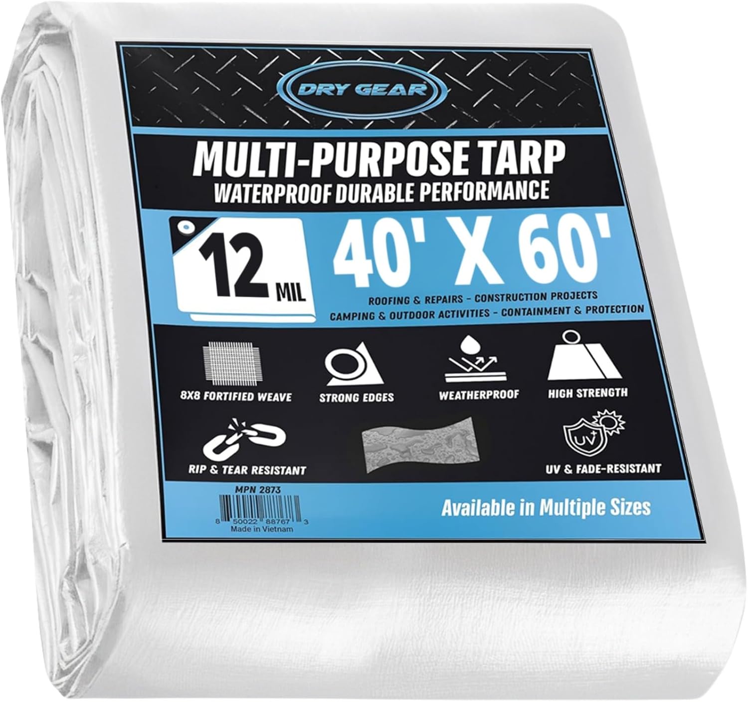 Tarps Heavy Duty Waterproof 30x50 - All Purpose 12 MIL Tarp - High Durability 30x50 Tarp - Construction, Rain Shelter, Outdoor Cover and Camping Use
