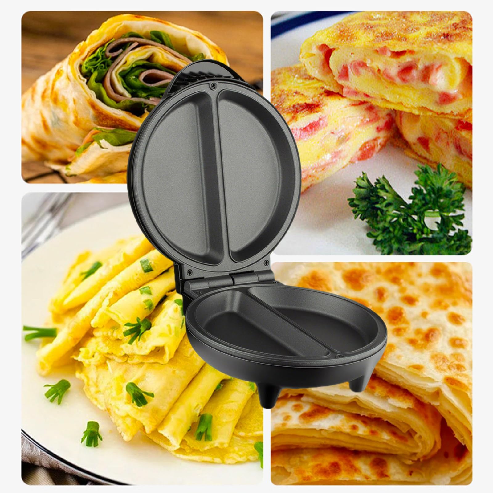 Máquina eléctrica de tortillas, plancha antiadherente de doble zona con placas profundas, tortilla doble abatible y máquina para hacer panqueques para cocinar en casa