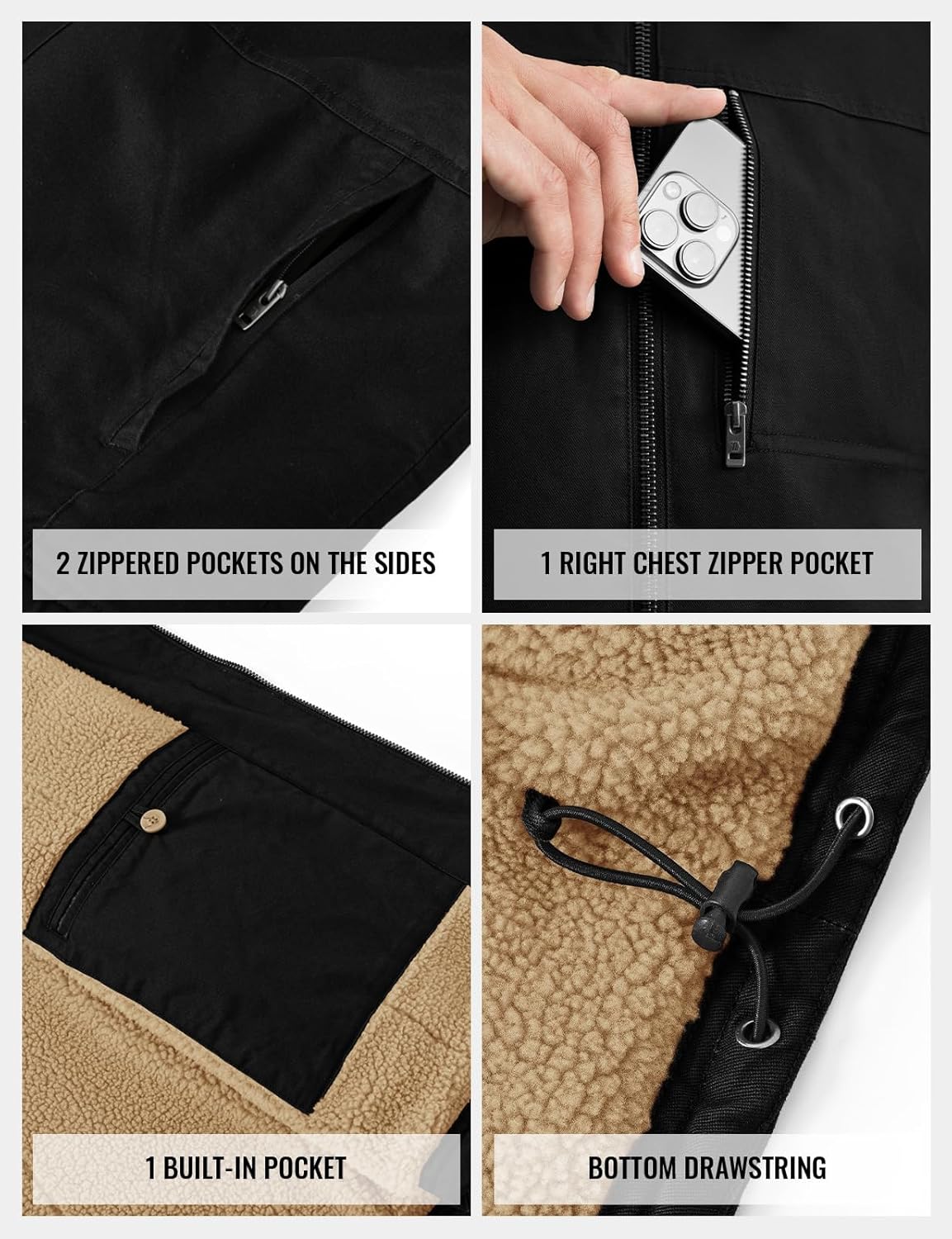 TBMPOY Men's Winter Vest Casual Sherpa Fleece lined Full Zip Lightweight Vest Outerwear Warm Cotton Travel Jackets - Image 5