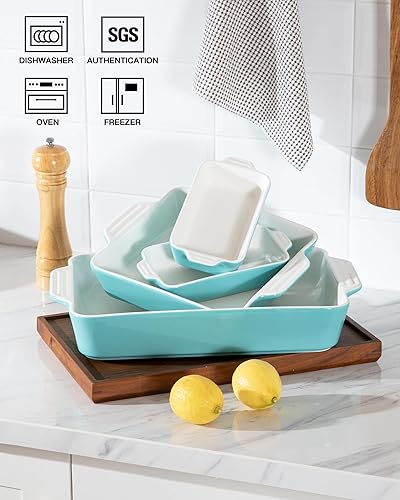 Miniatura 3 de Juego de 4 utensilios de cerámica para hornear Sweejar, platos para cacerola para horno, moldes rectangulares para hornear con asas, moldes para