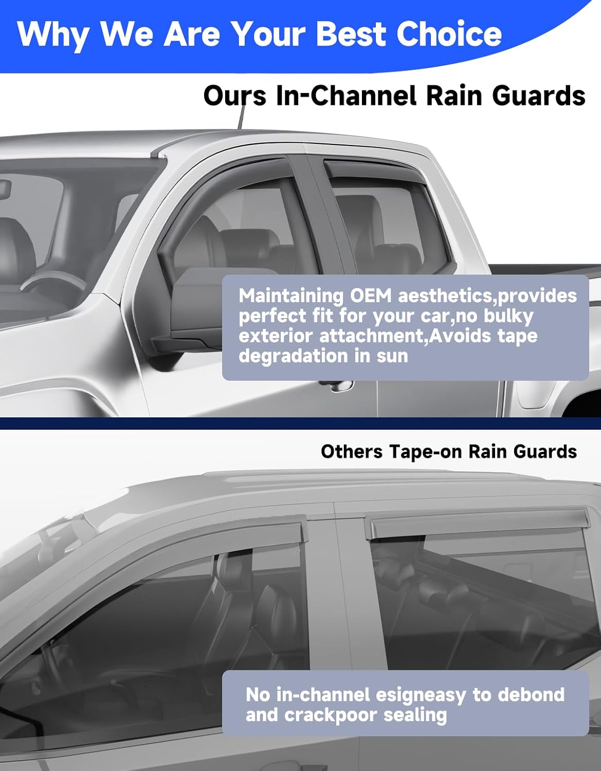 in-Channel Rain Guards Fit for Truck Chevy Colorado/GMC Canyon 2015-2022 Crew Cab Window Rain Guards Visors Vent Visors Window Deflector Vent Shades Car Accessories -4 pcs