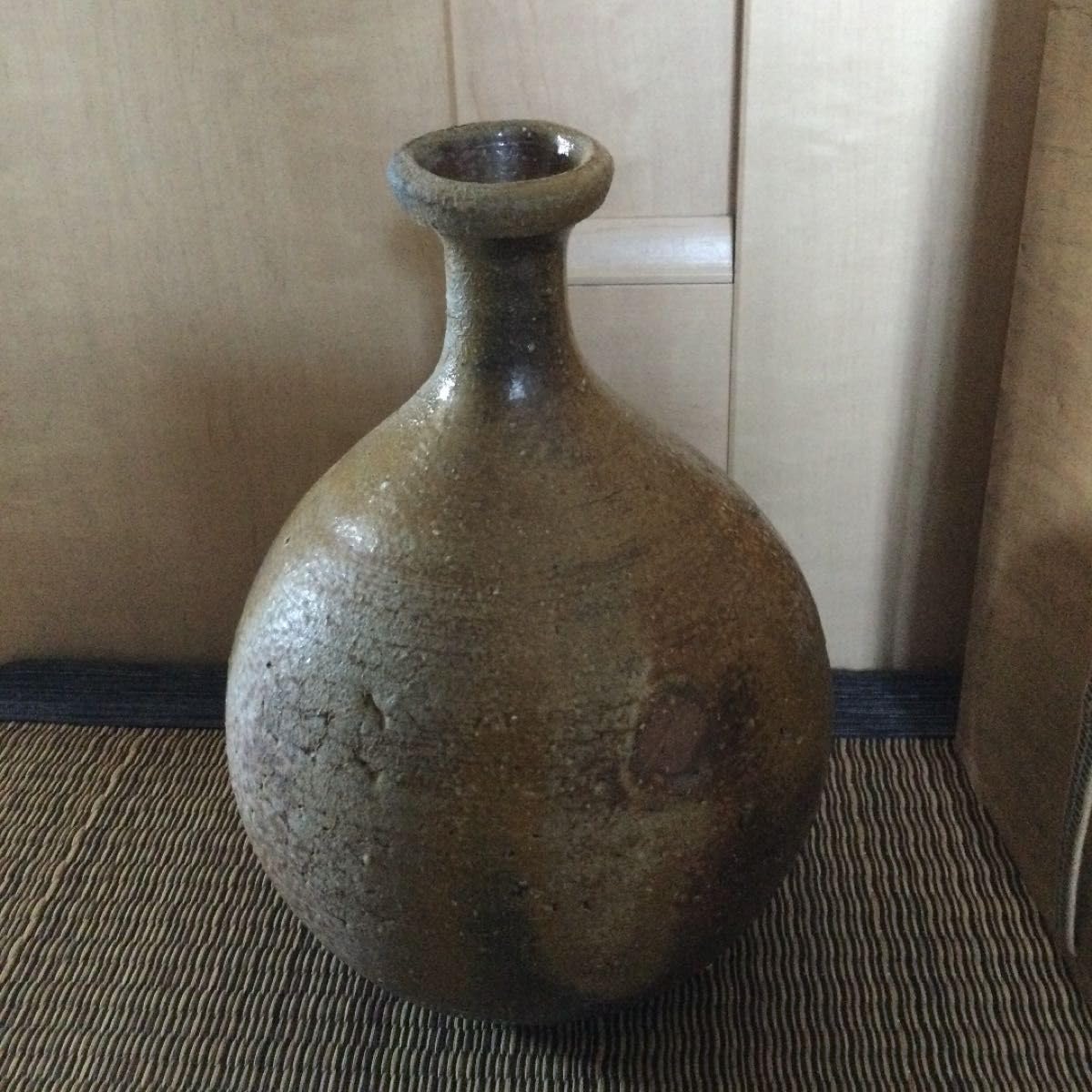 1・新品未使用 備前焼 花瓶 共箱 的野求 まる壺 木箱入り 陶歴あり 1