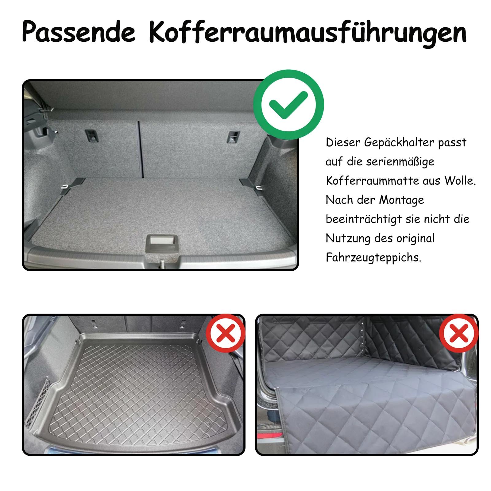 Gepäckfixierung Kofferraum, 4 Stück 19 x 5 x 5 cm Eisen Kofferraums Klettfixierung, Auto Kofferraum Organizer Trenner, für Autos, Vans, SUVs, Limousinen, Kombis