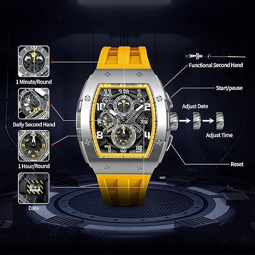 Miniatura 5 de TSAR BOMBA - Relojes para hombre, relojes de cuarzo de lujo, resistentes al agua 164 pies, analógicos, forma tonneau, con cronógrafo, calendario,