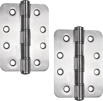 SISO/UMAXO Door Hinges Solid Stainless Steel 102 mm with Rounded Corners Including Screws Door Hinge for Heavy Doors Stainless Steel Hinge SUS304 V2A Material Thickness 3 mm Pack of 2