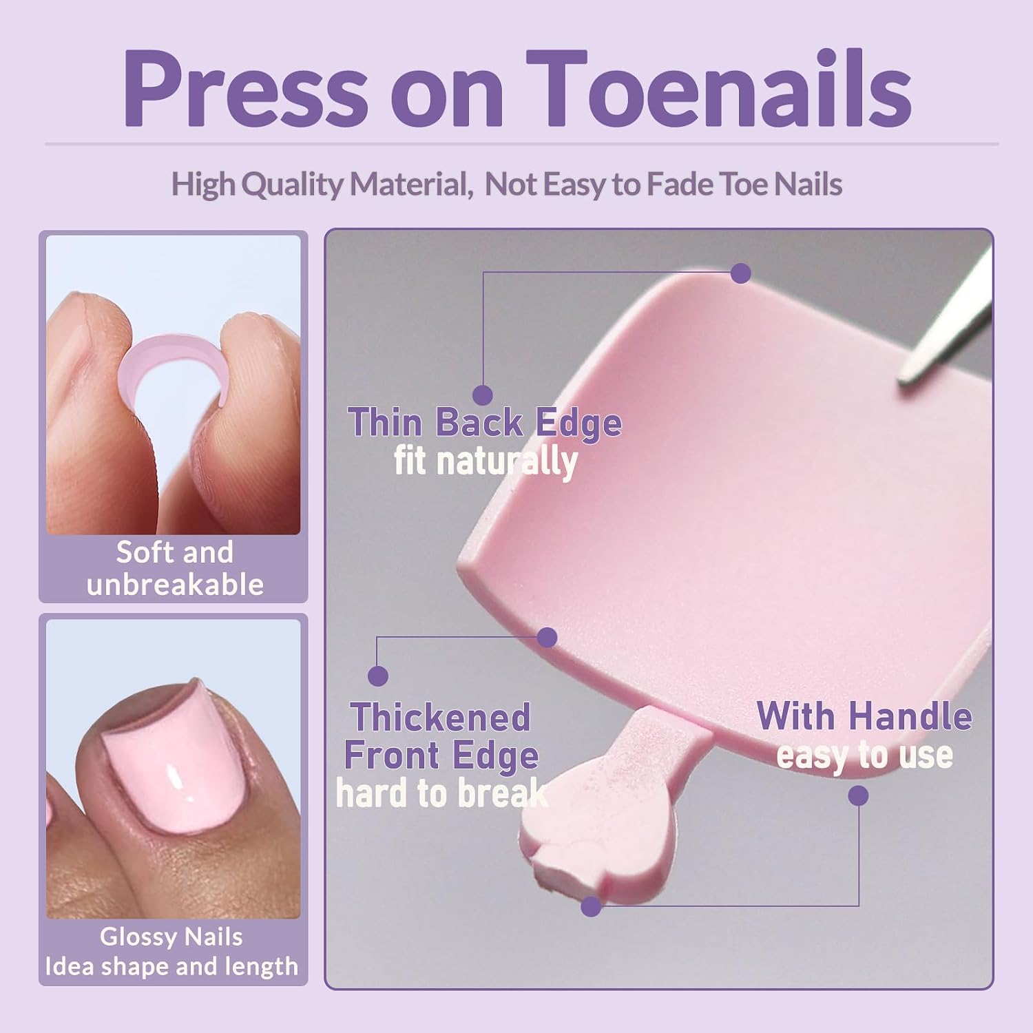 AddFavor 160pcs Pink Press on Toenails for Women, Full Cover Fake Toe Nail Tips with Adhesive Tabs, Artificial Pedicure Toe Nail Press ons, Pink False Toenail Press ons