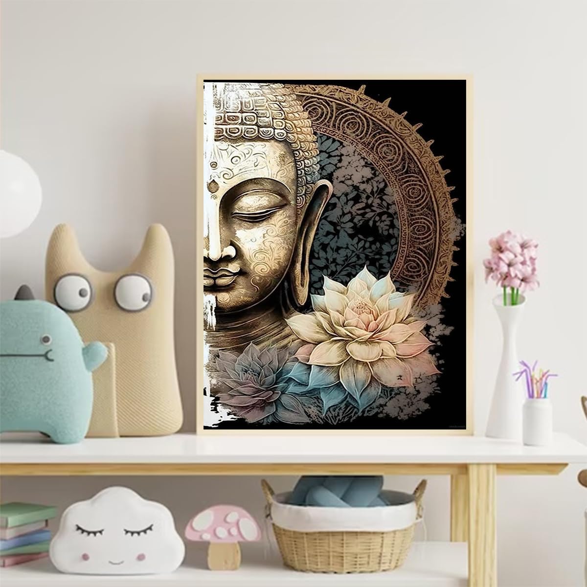 UPABLUNSO Patterned Buddha Diamond Painting Kits, 5D Round Diamond Cross Stitch Craft Gift for Wall Decor, Suitable for Adults Handmade DIY Gift Giving 12x16 Inch