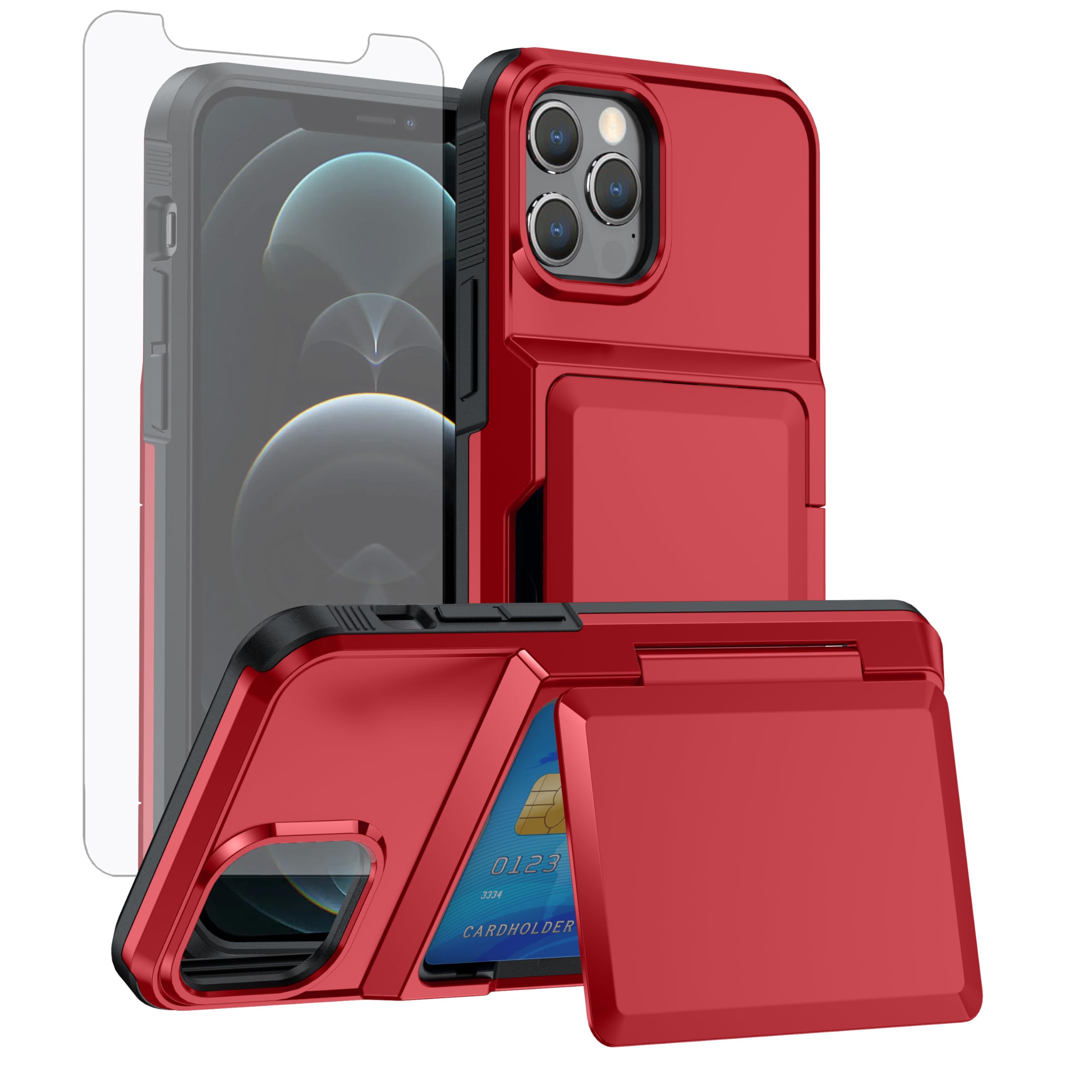 Coque rigide iPhone 12 Pro antichoc avec porte-carte et vitre de protection - 8