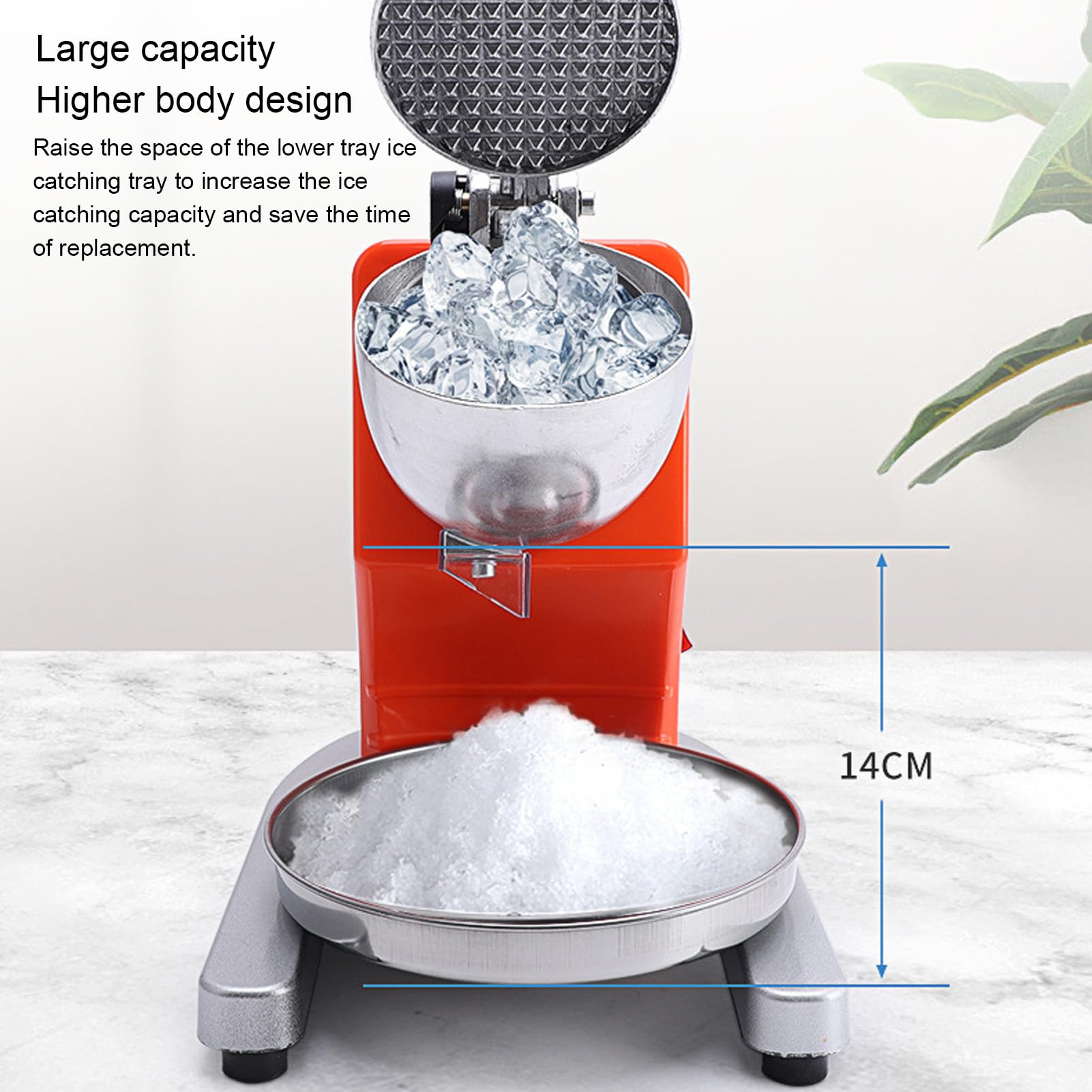 Generic Trituradora de Hielo Eléctrica, Máquina de Hielo Raspado de Acero Inoxidable de 500 W con Cuchillas Dobles y Cubierta Antisalpicaduras, para Uso Doméstico y Comercial (ORANGE)