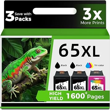 65XL Ink Cartridges Black/Color Combo Pack Replacement for HP Ink 65 XL | HP65 HP65XL High Yield Ink Use for DeskJet 3755 3700 3772 3722 2600 2622 3752 Envy 5000 5055 5070 5052 5010 Printer3 Pack