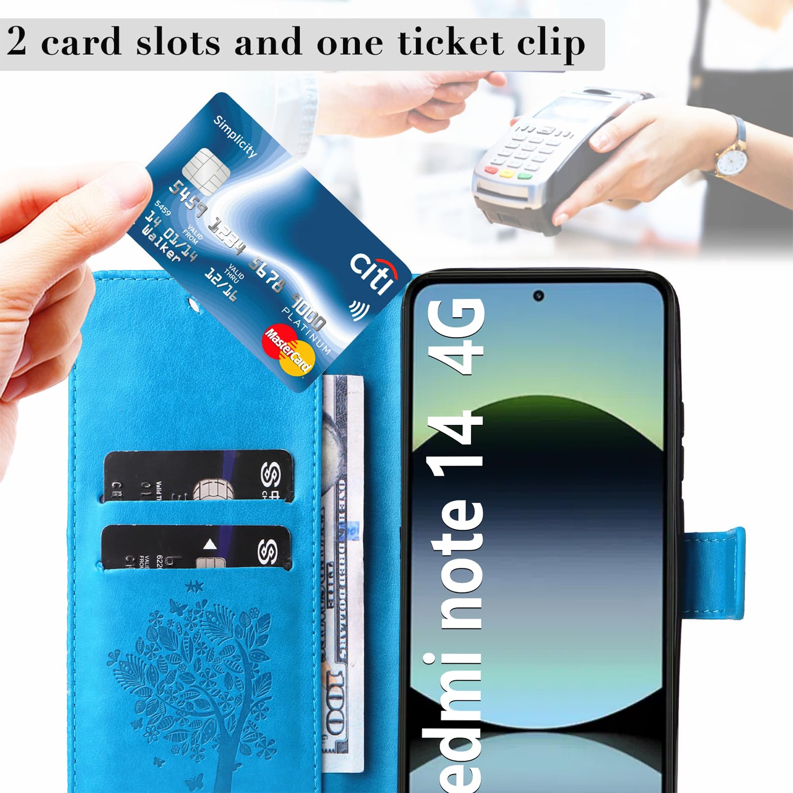 MQERYBV Cover per Xiaomi Redmi Note 14 4G Custodia con 1 Pezzi Vetro Temperato e 1 Protezione Lente Fotocamera a Libro Portafoglio in Pelle Porta Carte Protettiva Flip Case Magnetica Custodia,Blu