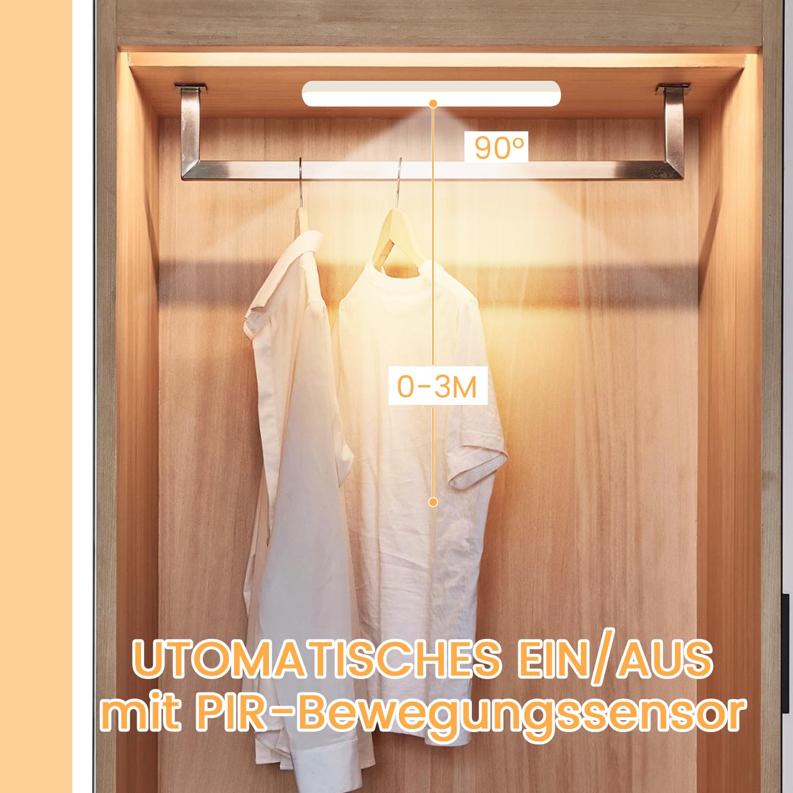 CBJKTX 6x Unterbauleuchte Küche LED Schrankbeleuchtung mit Bewegungssensor | - Küchenlampe USB Aufladbar Akku Nachtlicht Kabellos Schranklicht 24CM Magnet Innen Unterschrank Beleuchtung