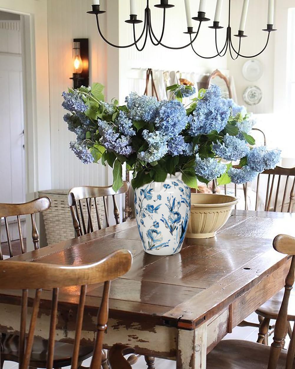 Arborus Blauwe en witte keramische vazen voor bloemen 17,5 cm vintage porseleinen bloemenvaas 4,3 inch opening rustieke vazen voor thuis woonkamer keuken tafel centerpieces bureau decor