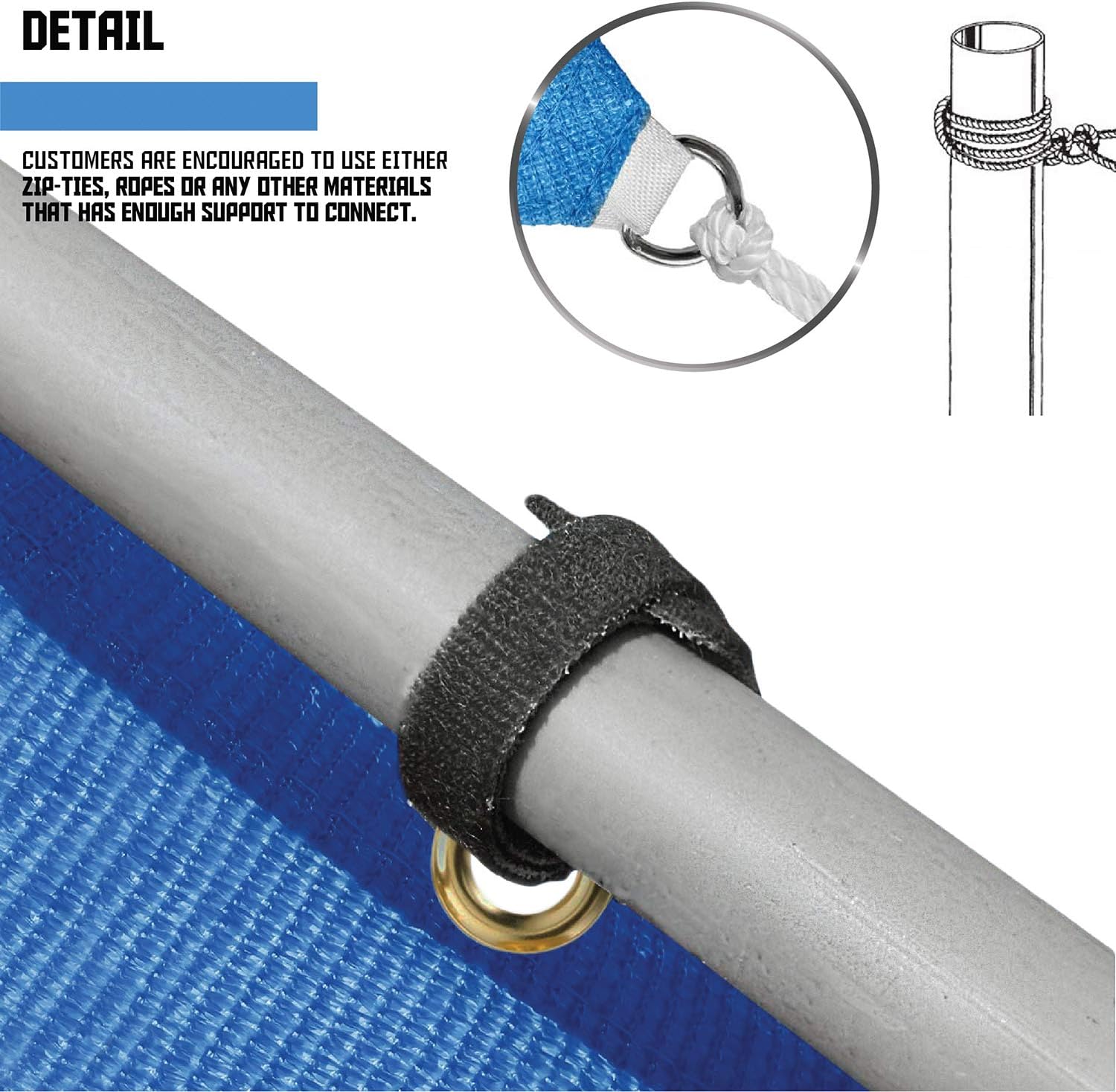 TANG 14' x 36' Shade Cloth with Grommets, Sun Shade Sail Rectangle Straight Side, UV Blocker Fabric Patio Canopy for Deck Carport Backyard Pergola Cover, Blue