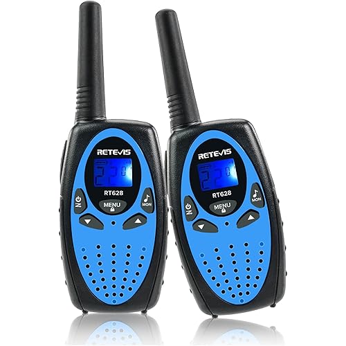 Retevis RT628 Kids Walkie Talkies, Long Range 2 Way Radio 22 Channel, Durable Toy Birthday Gifts for 6-12 Year Old Boys and Girls, Handheld Walkies Talkie for Outside Hiking Camping(Black Blue 1 Pair)