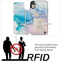 Vista 4 de HAOPINSH Funda tipo cartera para iPhone XR con tarjetero, diseño de mármol rosa y azul en la parte trasera, de piel sintética, con ranuras
