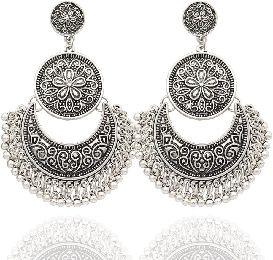 RechicGu Ethnic Middle East India Style Drop Dangle Earrings Bali Jhumka Jhumki Lotus Mexico Gypsy Dangle Earrings Traditional Ear Studs