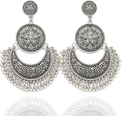 RechicGu Ethnic Middle East India Style Drop Dangle Earrings Bali Jhumka Jhumki Lotus Mexico Gypsy Dangle Earrings Traditional Ear Studs